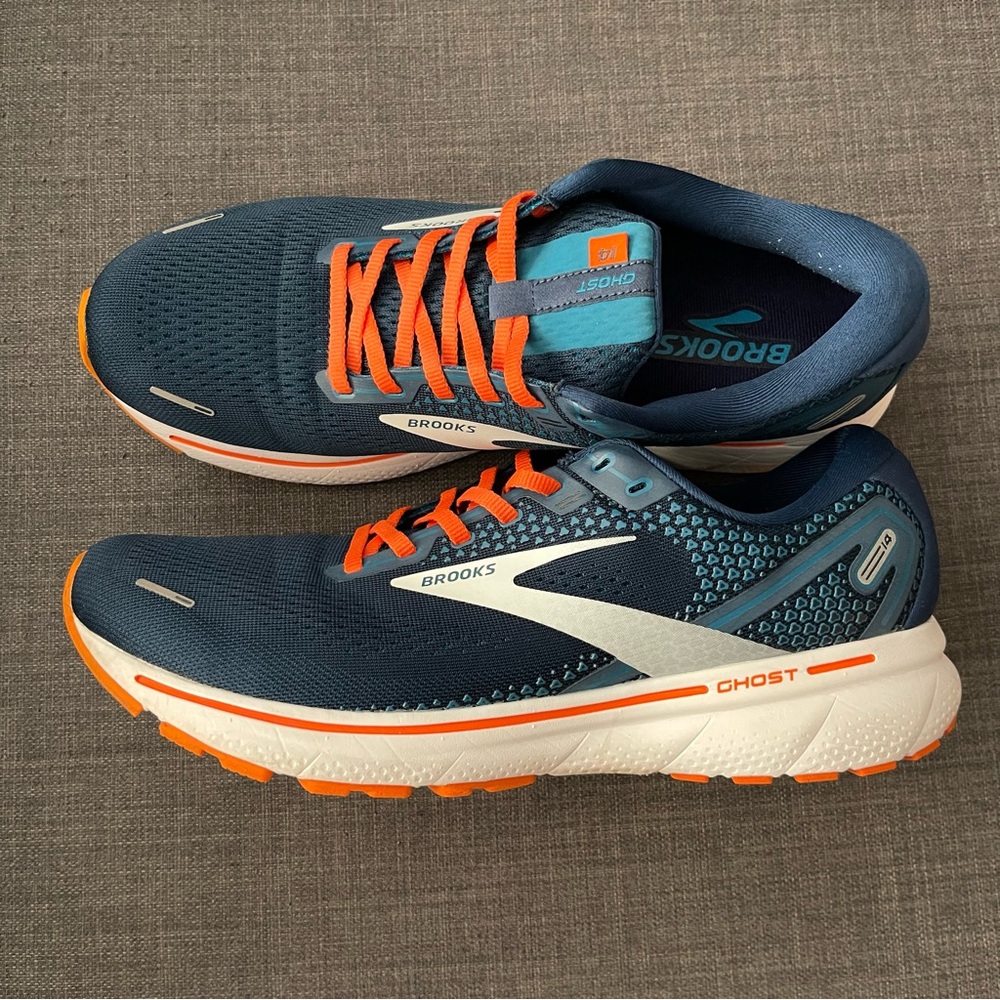 SOLD!! BROOKS GHOST 14 Running Shoes Titan/Teal/Flame Mens Sz 11 NEW Insoles